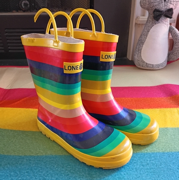 Lone Cone 1 Multicolor Stripes Rubber Rain Boots - Picture 1 of 8